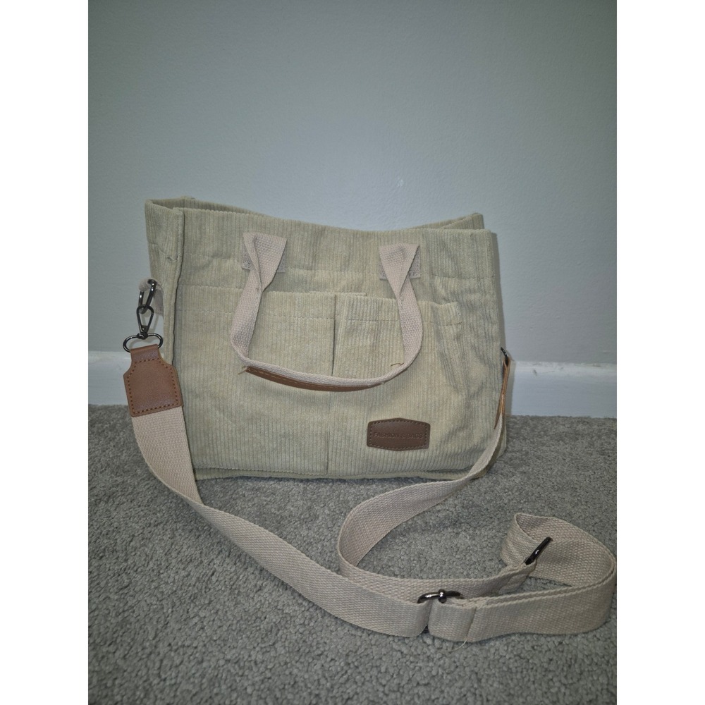 Fashion & Bags Beige Corduroy Tote Crossbody Bag Women Small Messenger Satchel